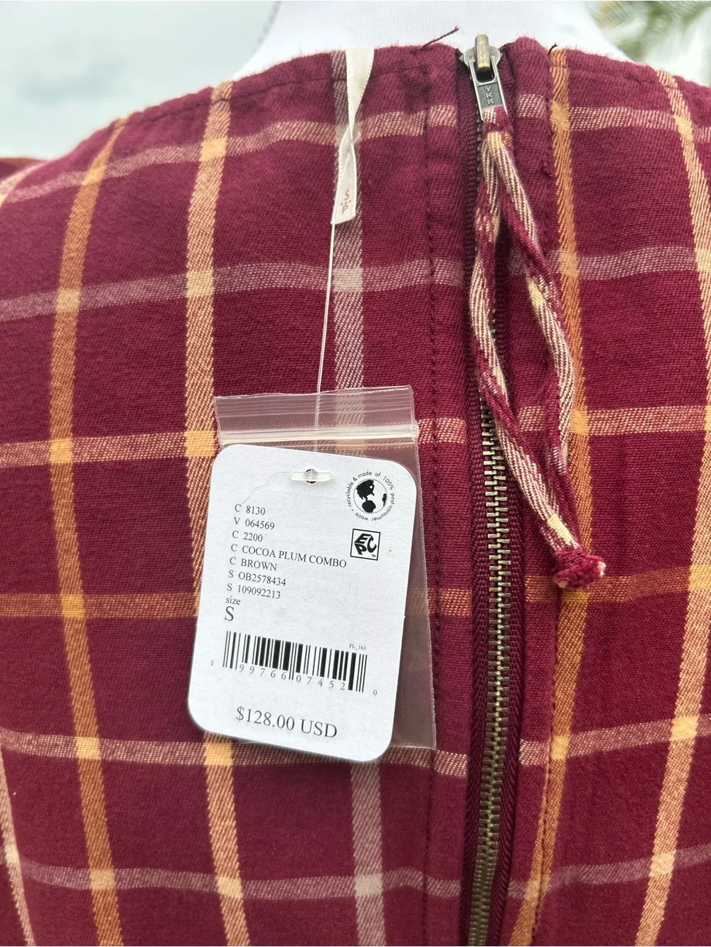 NWT🌷(S) Free People Plaid Printed Boat Neck Sleeveless Back Cut-Out Mini Dress